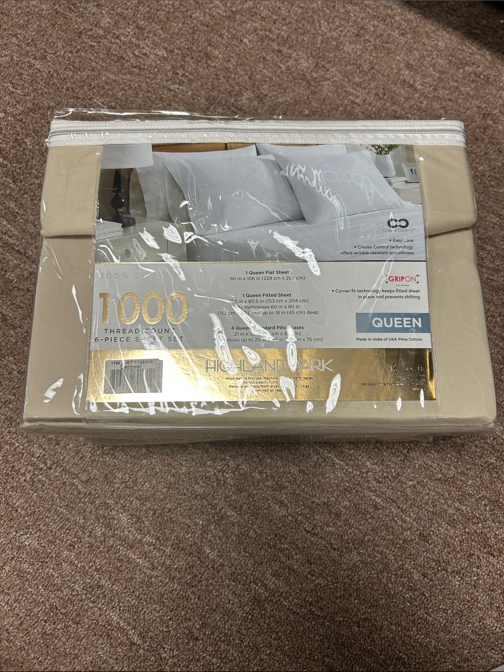 1000 Thread Count Queen Sheet Set in Beige